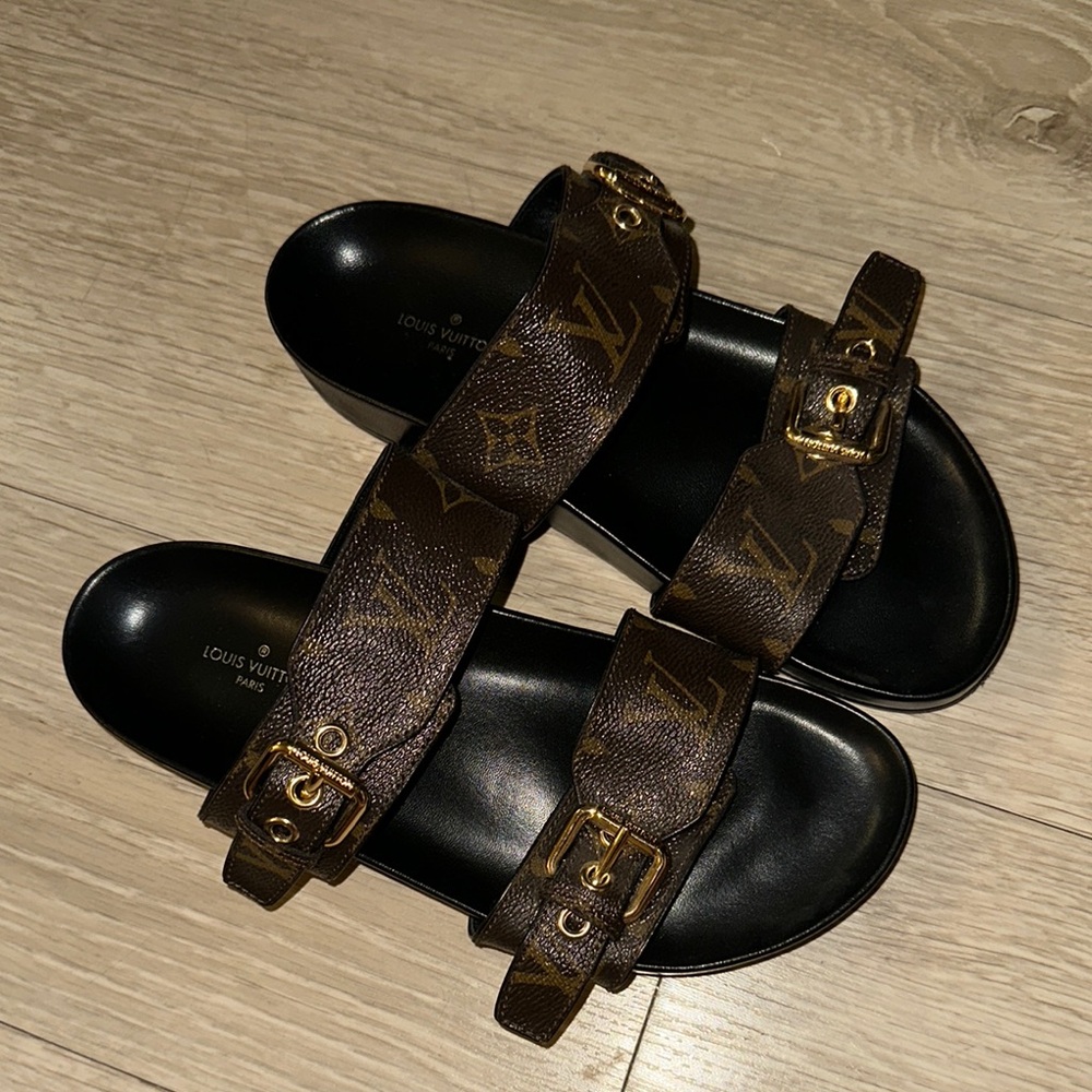 Louis Vuitton Black and Brown Monogram Sandals